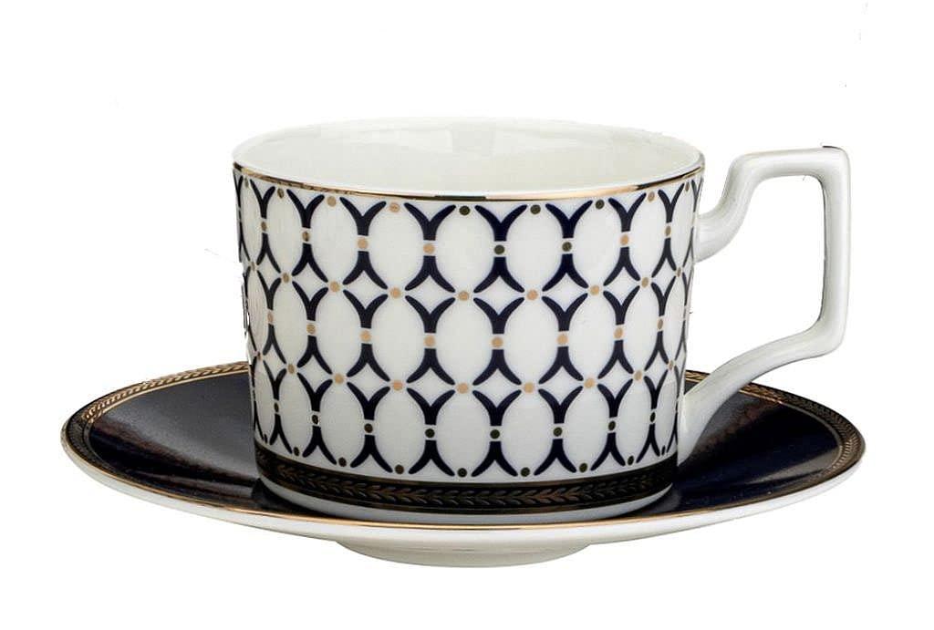 Victoria Bella WR-TSB-2 Bone China Porcelain 2 Tea Cups & 2 Saucers, Tea Pair, Dinnerware Set, Service for 2. Renaissance Gold