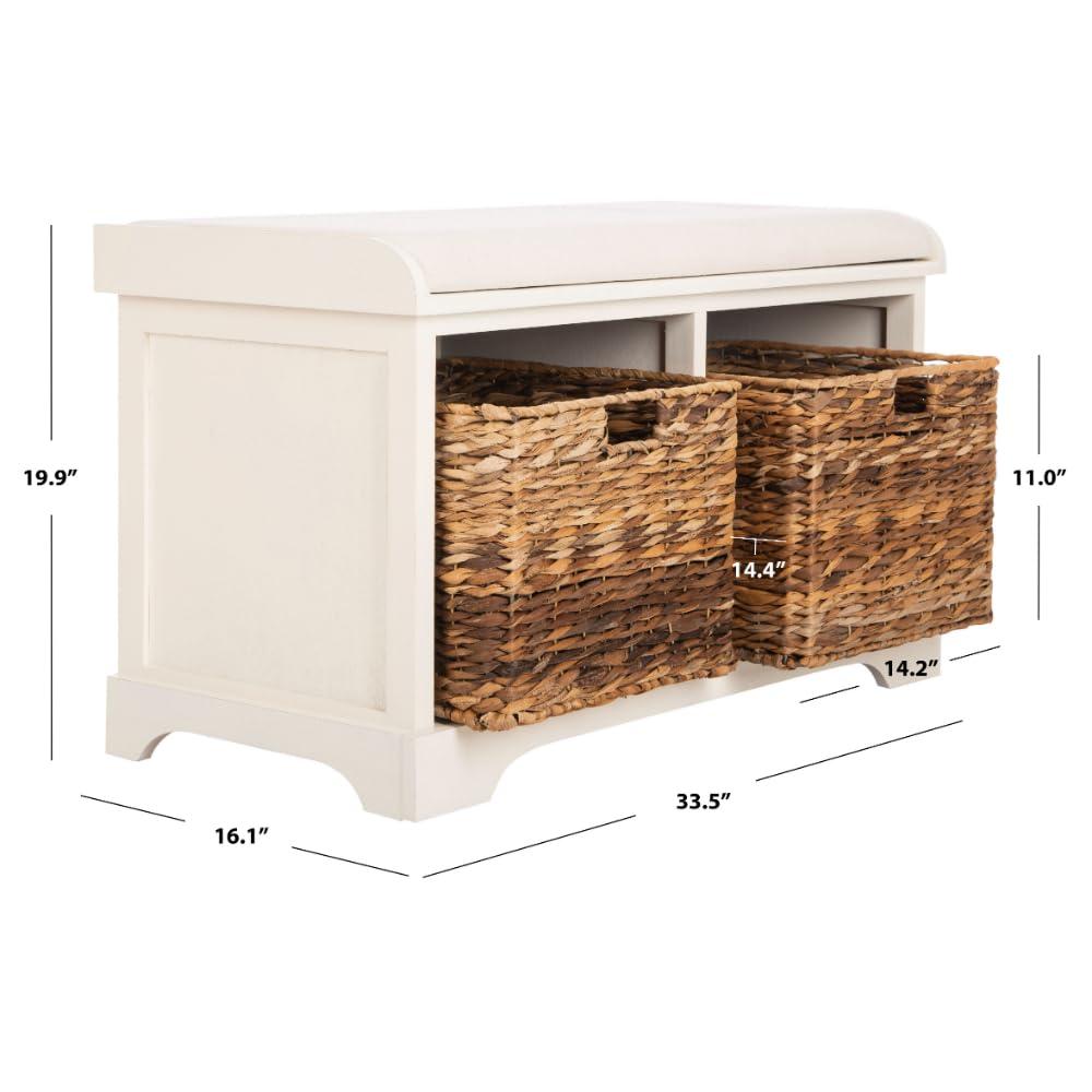 Freddy Wicker Storage Bench - AMH5736 - Vintage White - Safavieh