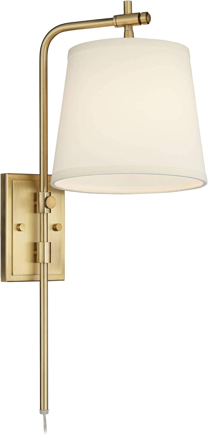Barnes and Ivy Seline Modern Wall Lamp with Dimmer Warm Gold Metal Plug-in 7" Light Fixture Adjustable Off White Shade for Bedroom Living Room House