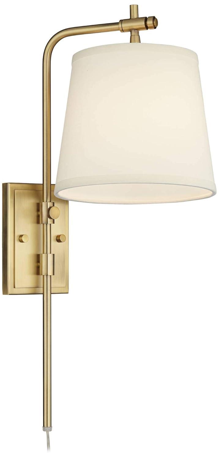 Barnes and Ivy Seline Modern Wall Lamp with Dimmer Warm Gold Metal Plug-in 7" Light Fixture Adjustable Off White Shade for Bedroom Living Room House