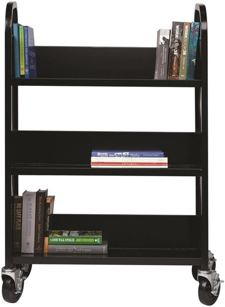 Hirsh Single-sided Mobile Metal 30" W x 9-1/2" D Book Cart Black