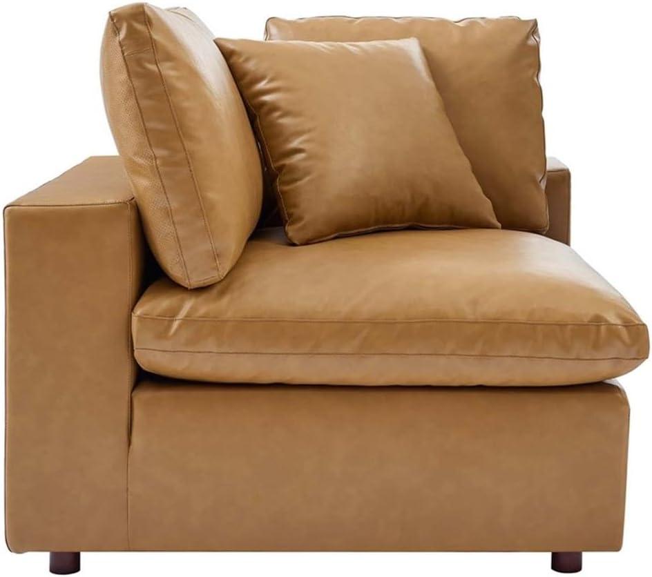 Modway Commix Down Filled Overstuffed Vegan Leather 4-Piece Sectional Sofa in Tan