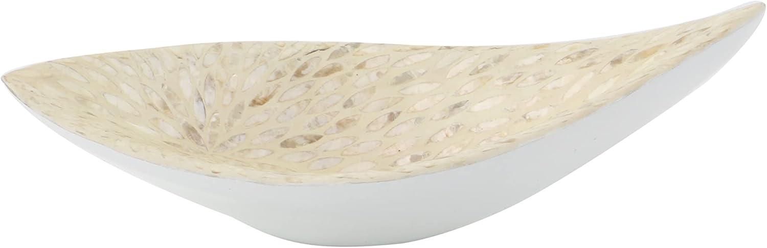 Olivia & May Decorative Bowl Beige Stone and White: Oval Resin Centerpiece, Tabletop Accent, Not for Food Use