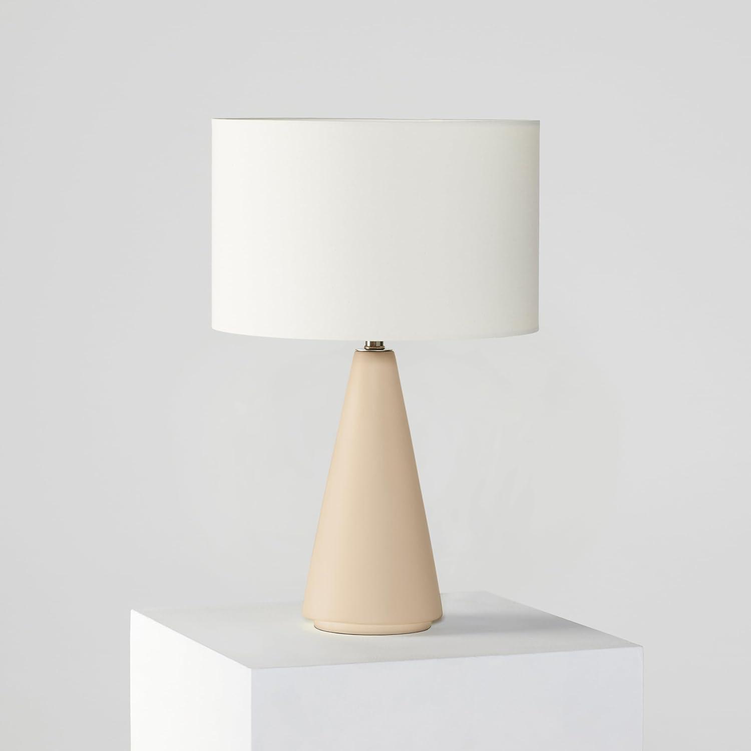 Nathaniel 20" White Cement LED Table Lamp with Cotton Drum Shade