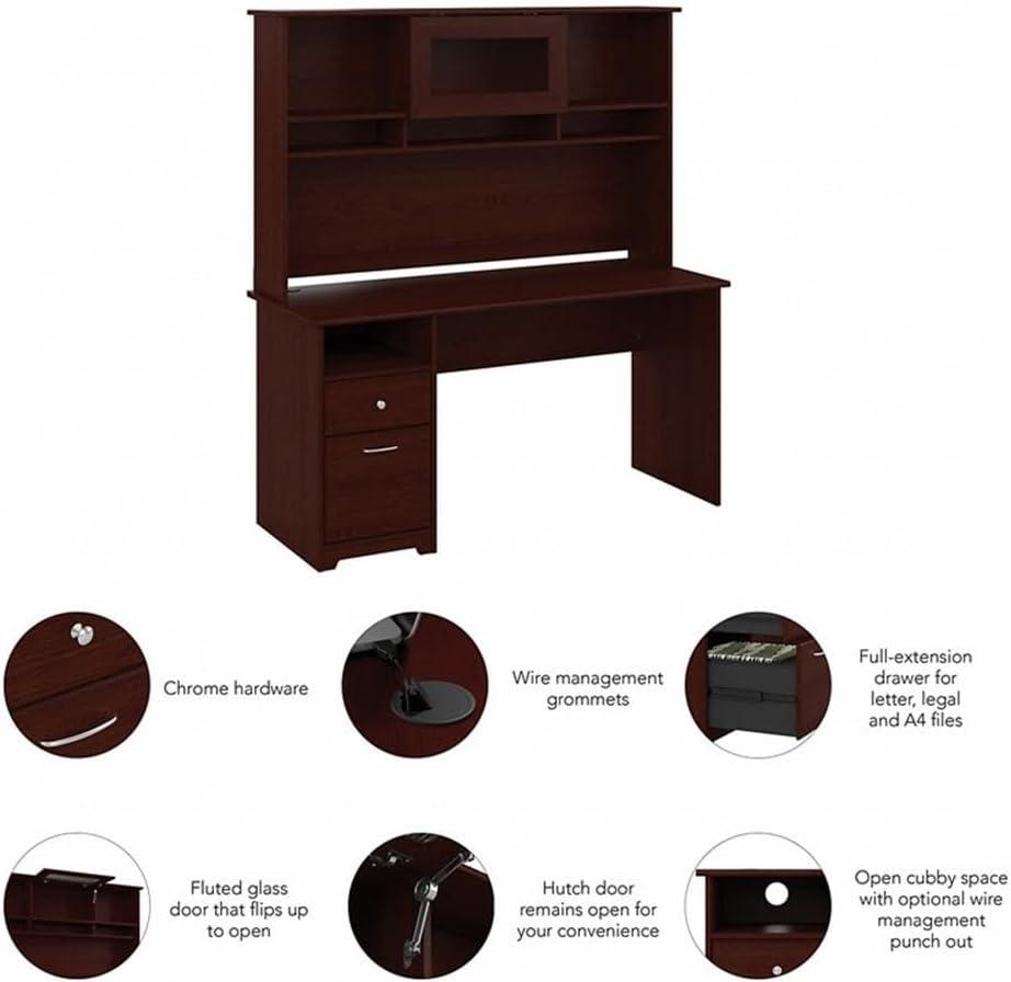 Bush Furniture Cabot 60" Computer Desk and Hutch, Espresso Oak