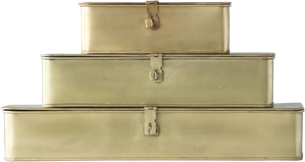 Gold Finish Metal Storage Boxes Set of 3