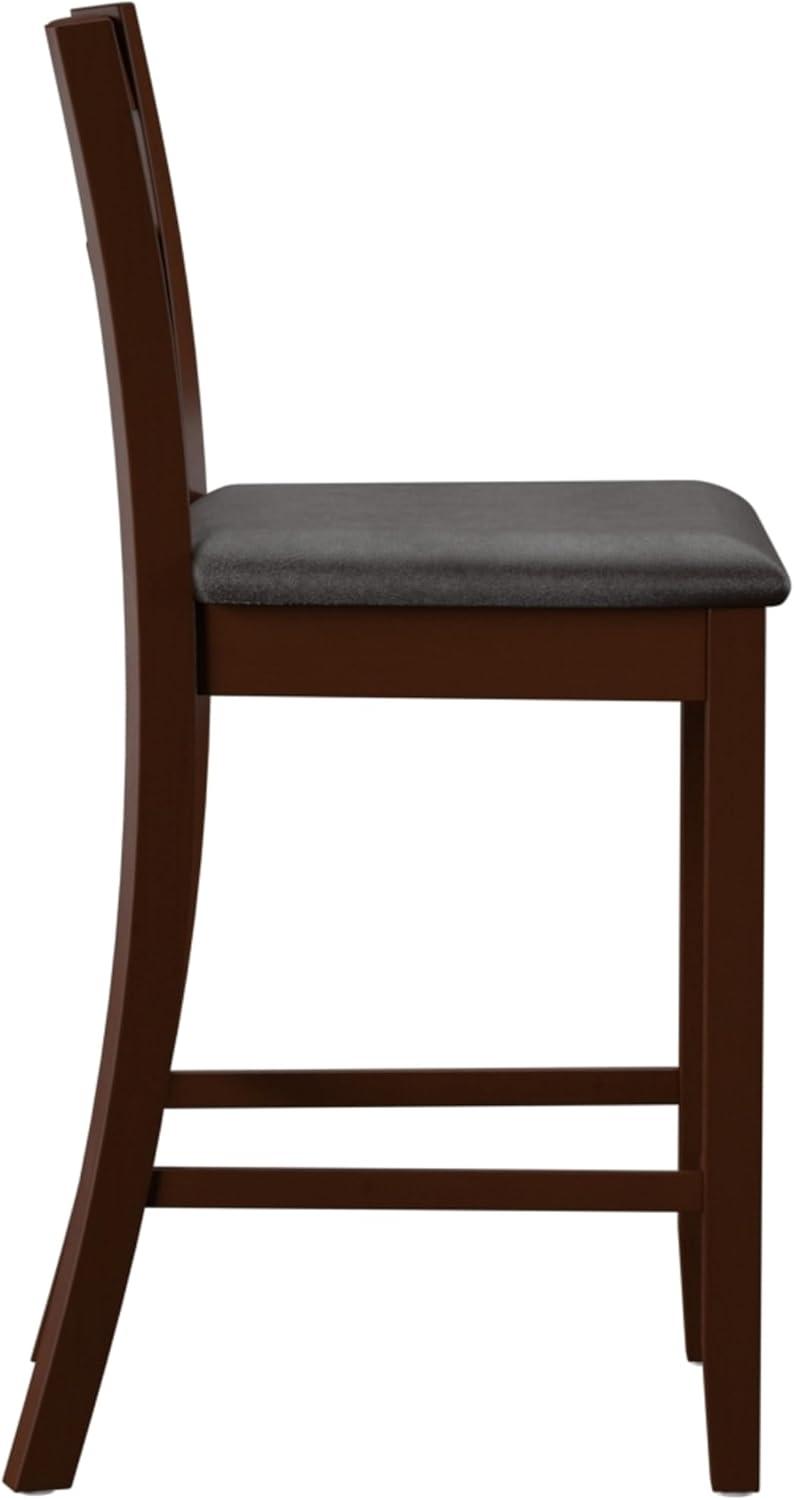 Triena Soho 24" Padded Seat Faux Leather Counter Height Barstool Hardwood/Espresso - Linon: Rubberwood Frame, Ladder-Back Design