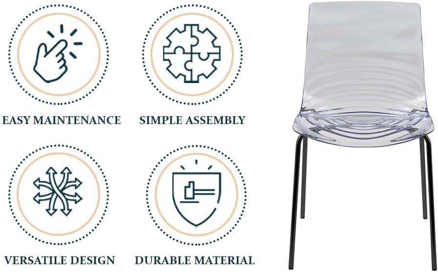 LeisureMod Astor Acrylic Dining Chair - Water Ripple Design & Chrome Finish Metal Legs, Stackable Accent Side Chair