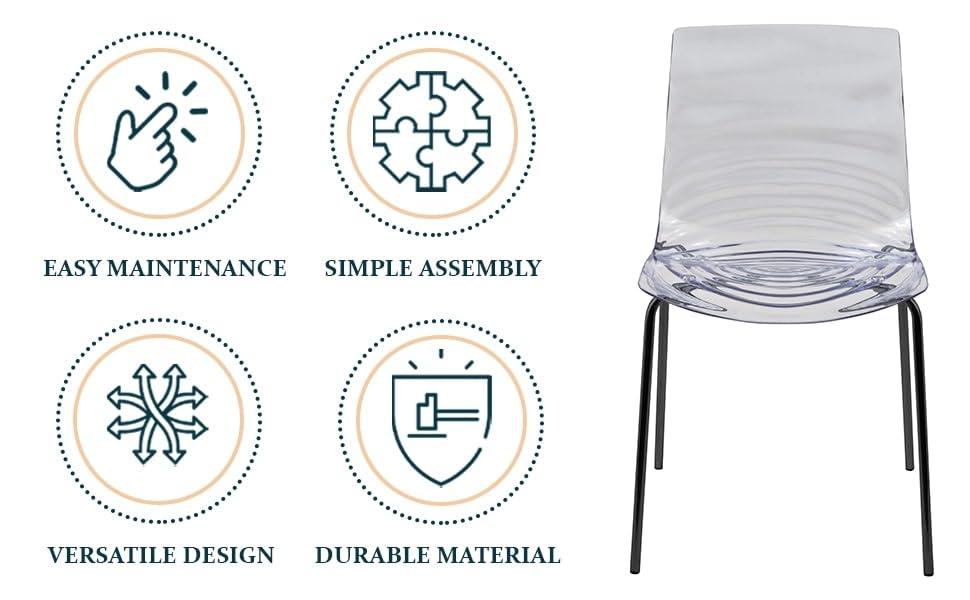 LeisureMod Astor Acrylic Dining Chair - Water Ripple Design & Chrome Finish Metal Legs, Stackable Accent Side Chair
