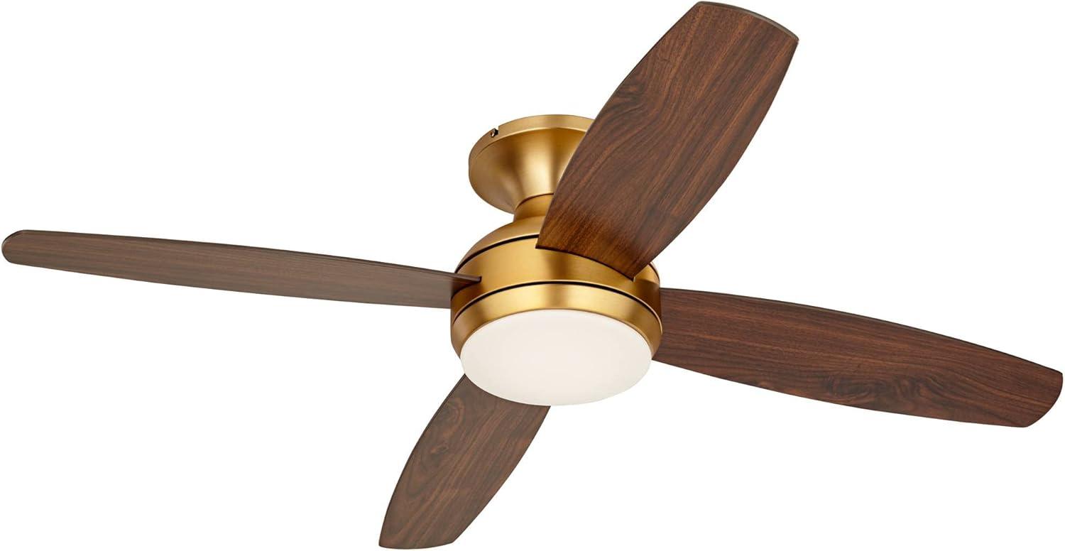 52" Casa Vieja Elite Modern Hugger Indoor Ceiling Fan with Light LED Remote Control Soft Brass Walnut Brown Opal Glass for Living Room Kitchen House