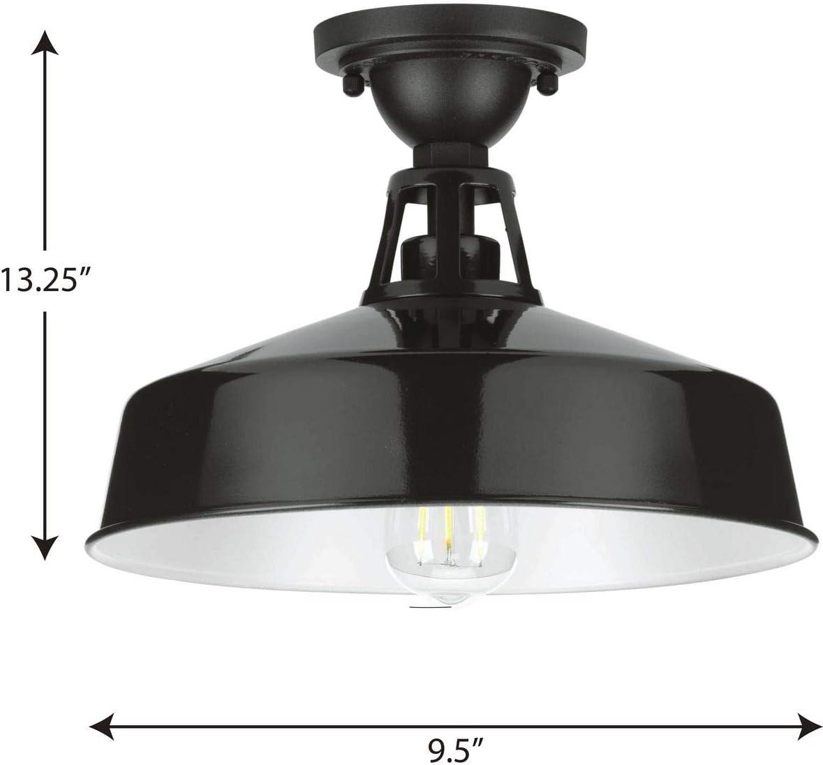 Progress Lighting Cedar Springs 1-Light Ceiling Light, Black, White Shade