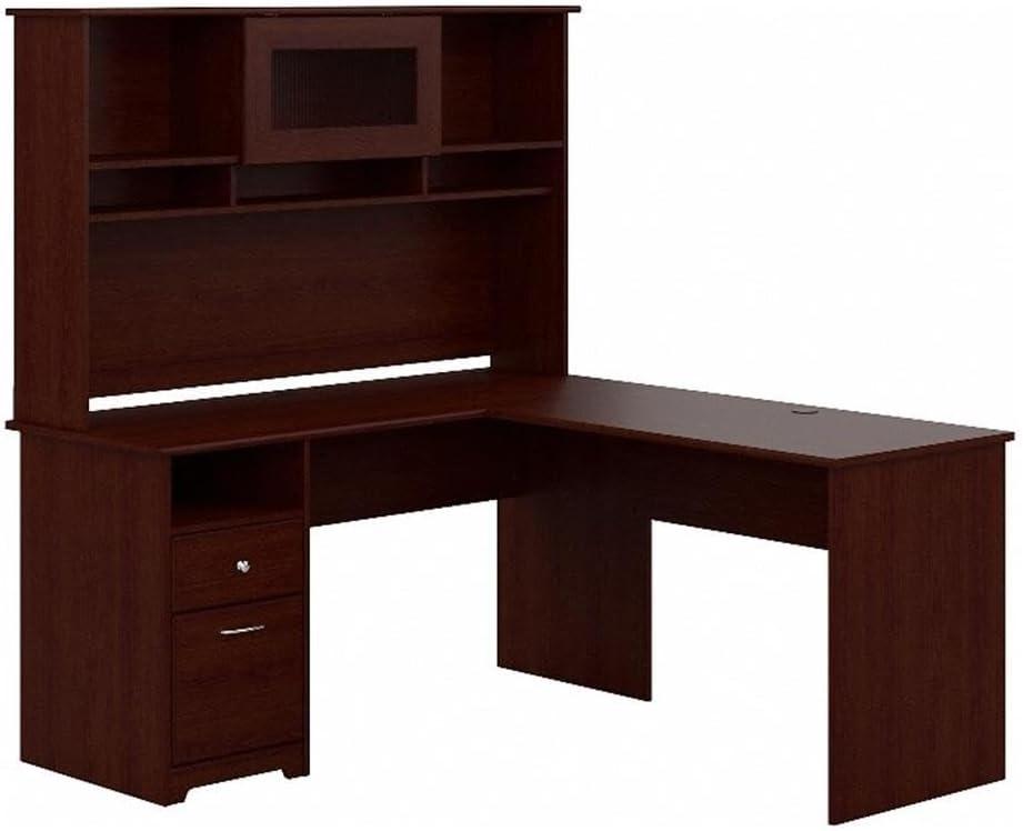 Cabot Modern 60W L Desk with Hutch, includes File Drawer and Storage Shelves in Harvest Cherry