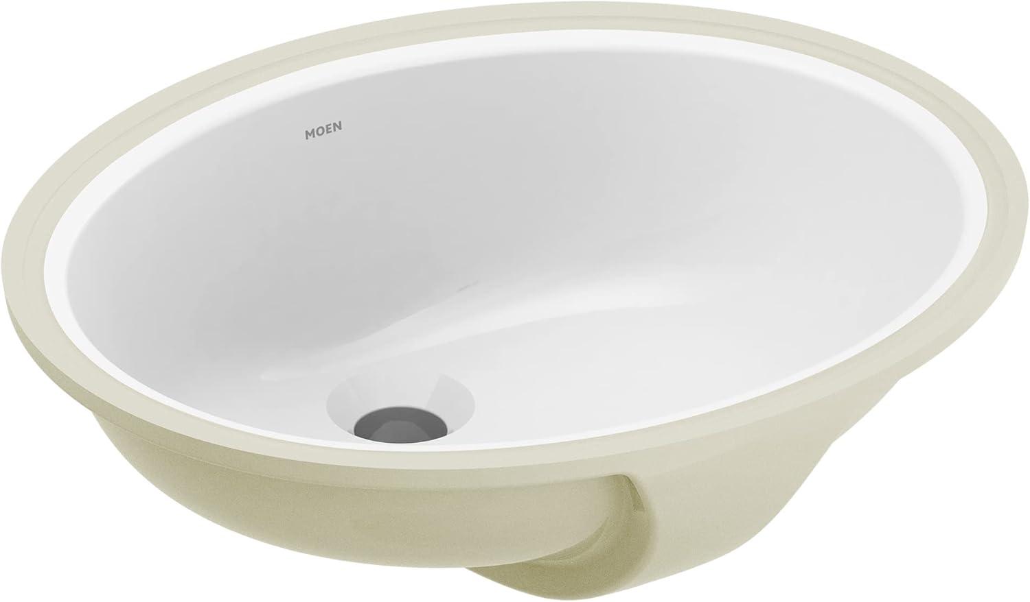 White Ceramic Oval Undermount Bathroom Sink with Gloss Finish