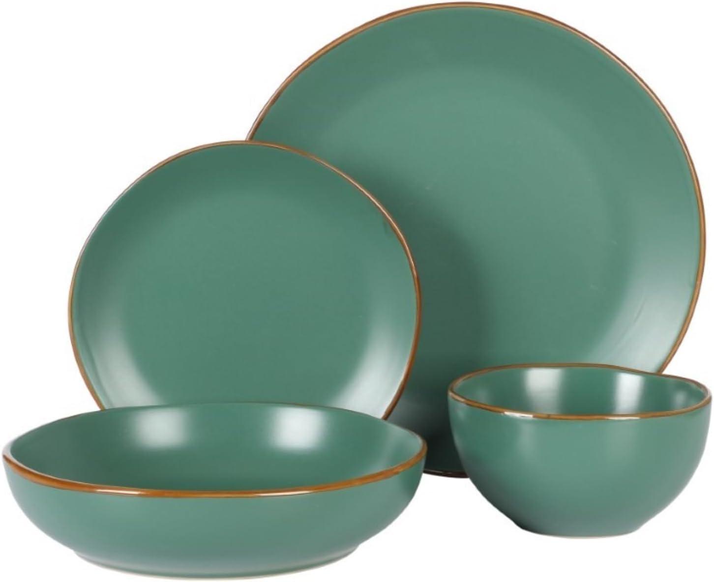 Green Semi-Glossy Ceramic 16-Piece Dinnerware Set