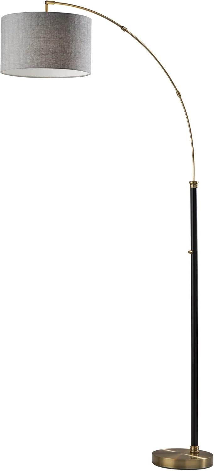 Bergen Black and Brass Arc Floor Lamp with Gray Shade