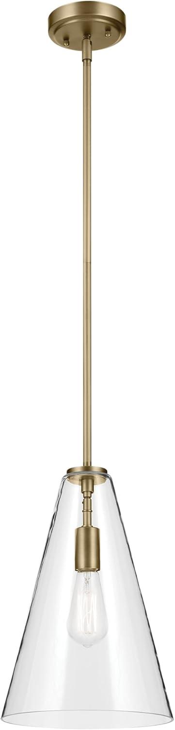 Everly 15.25" 1-Light Cone Pendant with Clear Glass in Natural Brass, for Kitchen Island, Dining Nook, Bedroom, (15.25" x 10.25") 42199NBR