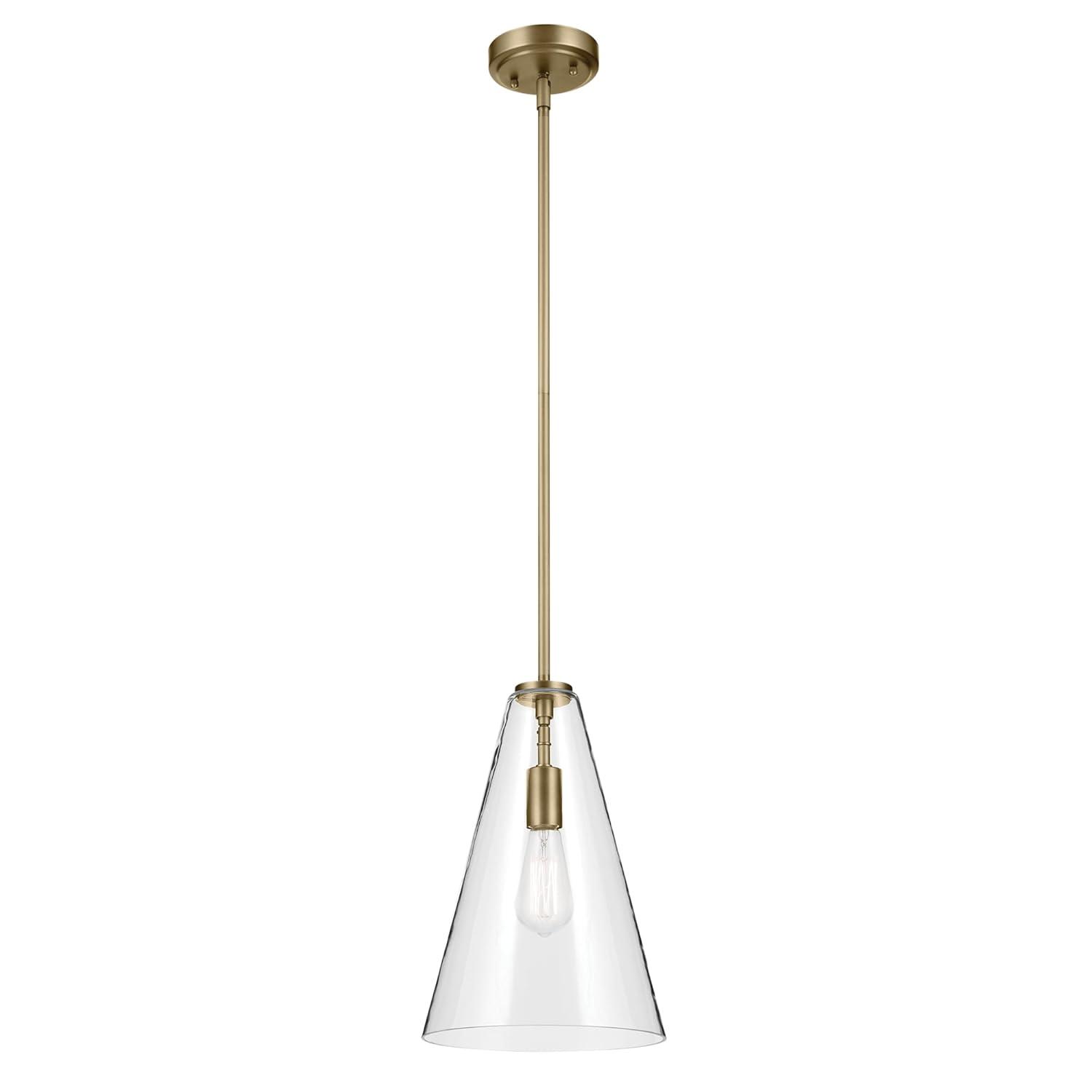 Everly 15.25" 1-Light Cone Pendant with Clear Glass in Natural Brass, for Kitchen Island, Dining Nook, Bedroom, (15.25" x 10.25") 42199NBR