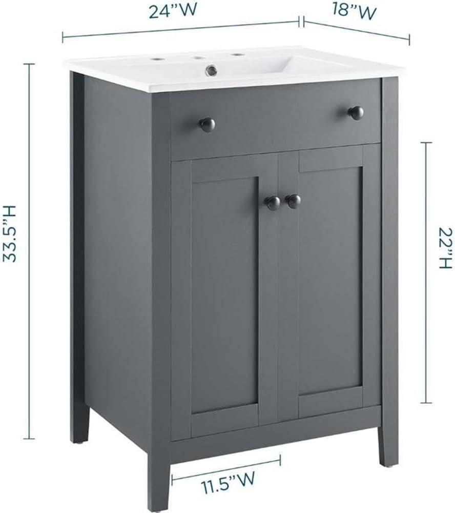 Modway Nantucket 24" Modern Wooden Bathroom Vanity in Gray and White