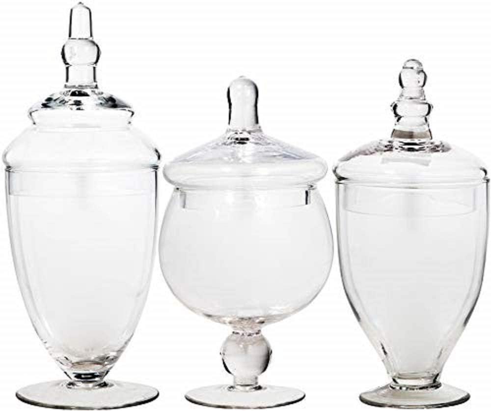 Clear Glass Apothecary Jars with Cork Lids, Set of 3