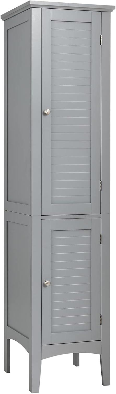 5 Tier Wooden Freestanding Tower Cabinet Tall Bathroom Storage Cabinet Grey