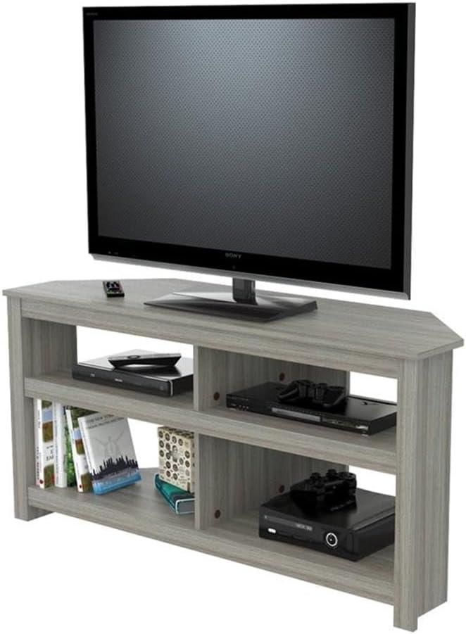 Inval 4-Shelf Corner TV Stand for TVs up to 60”, Washed Oak