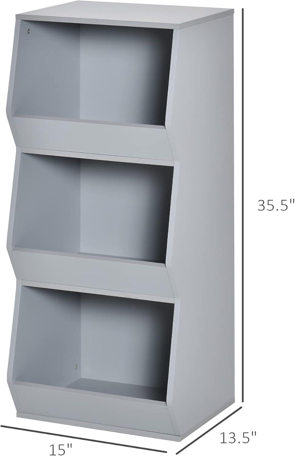 HOMCOM Kids Storage Cabinet Anti-toppling Design with 3 Tiered Shelves for Ample Space and Organization, 35.5" H, gray