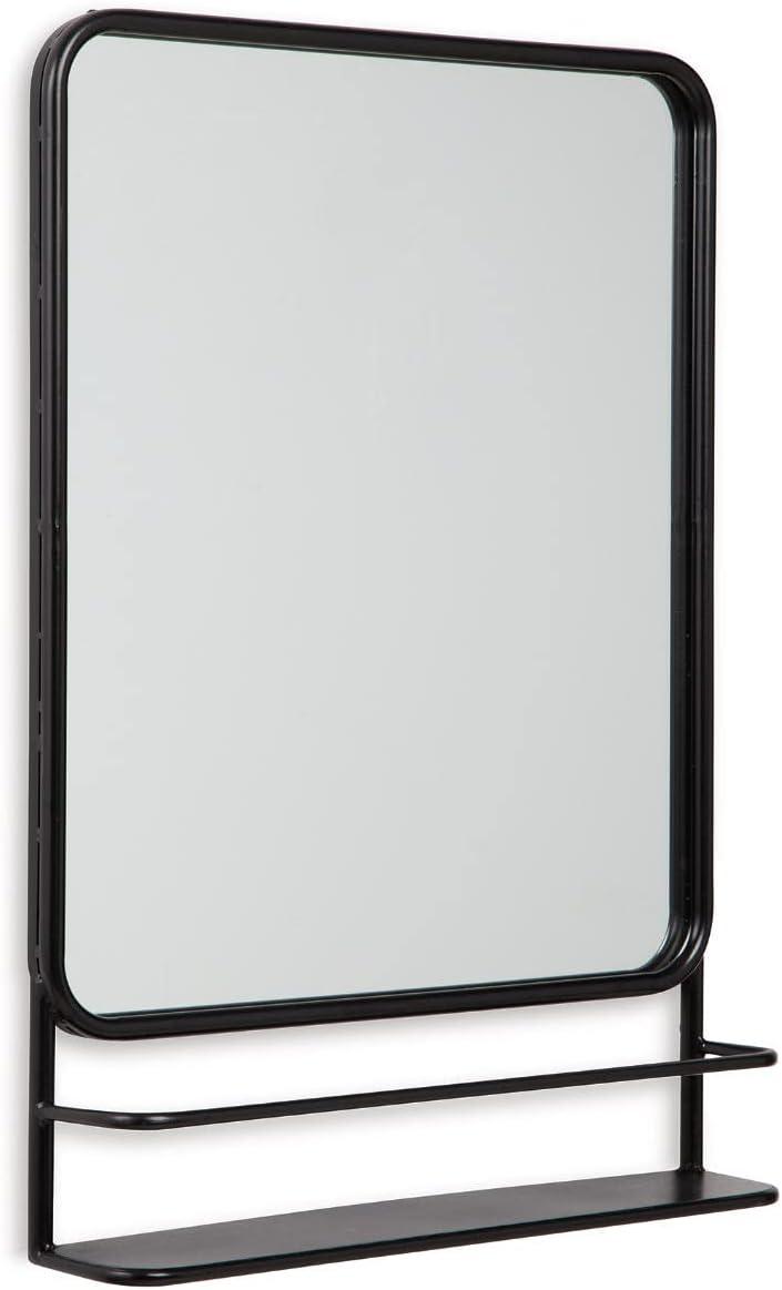 Ebba Contemporary Black Metal Frame Vertical Mirror with Shelf