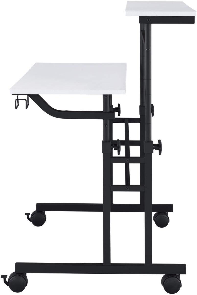 Rolling Writing Desk with Height Adjustable Desktop and Moveable Shelf White - Techni Mobili: Locking Casters, Open Storage