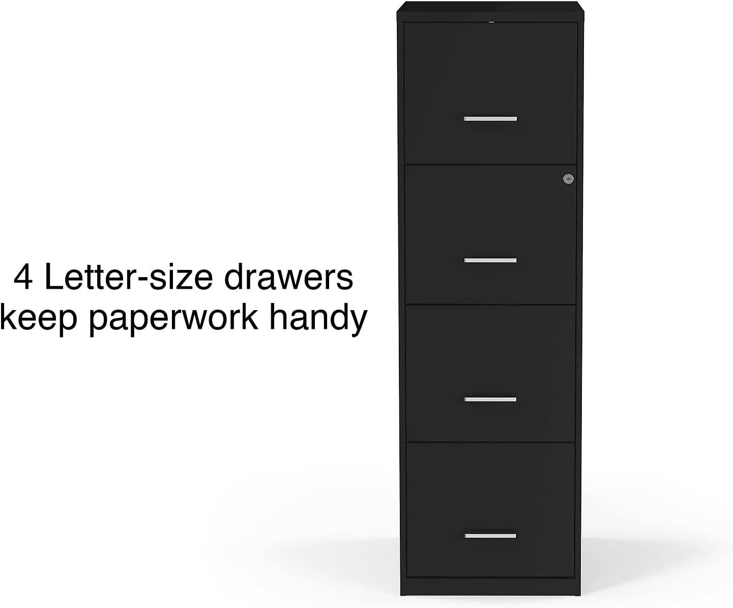Staples 4-Drawer Vertical File Cabinet Locking Letter Black 18"D (52152) 16883/52152