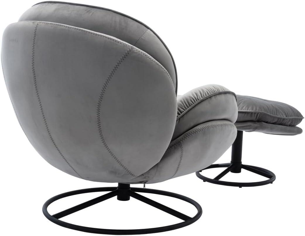 Velvet Swivel Accent Chair with Ottoman Set, Modern Lounge Chair with Footrest and Metal Base, Comfy Armchair Recliner Chair for Living Room, Bedroom, Reading Room, Home Office