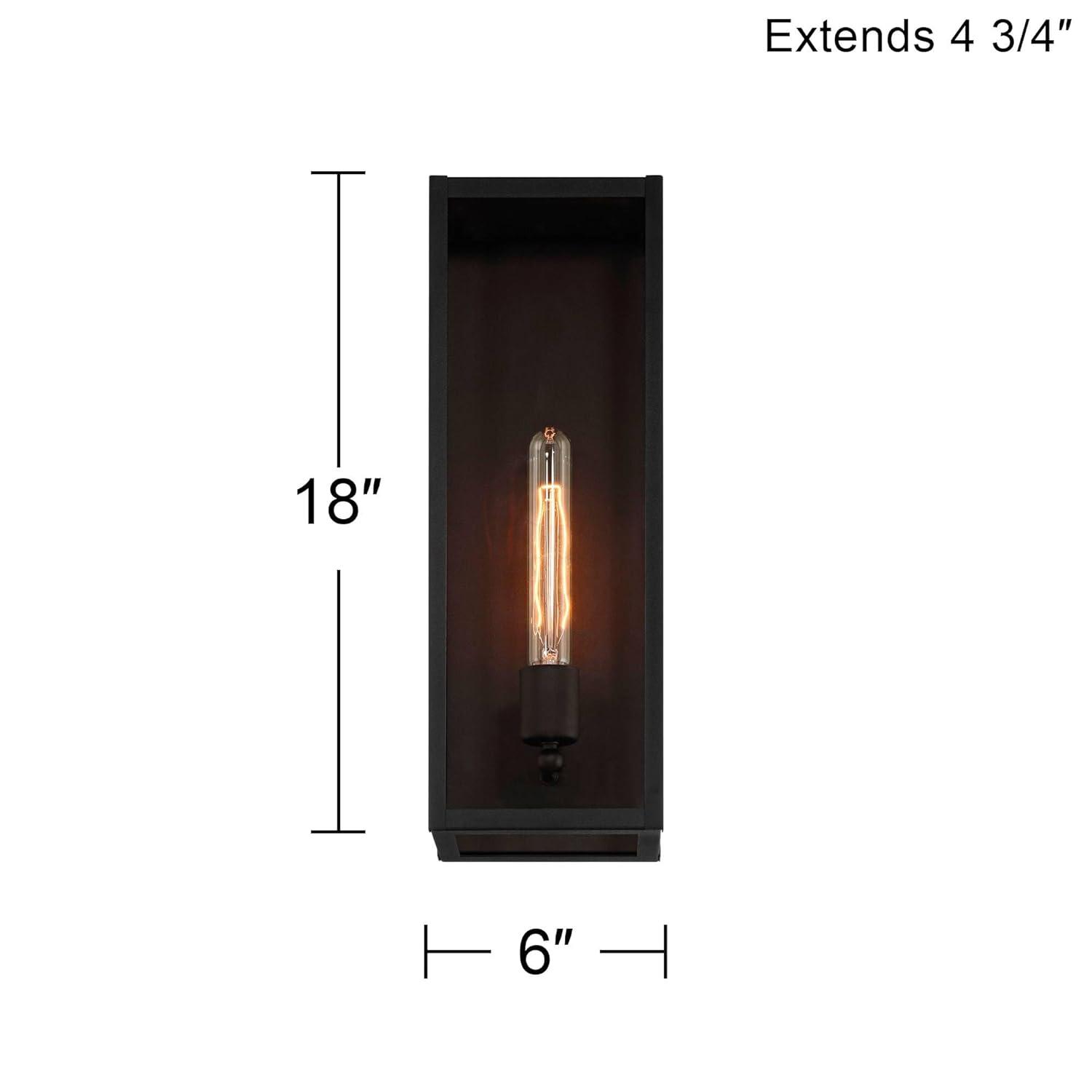 John Timberland Cornell 18" High Modern Box Outdoor Wall Light Fixture Mount Porch House Exterior Outside Edison Bulb Sand Black Clear Glass Shade