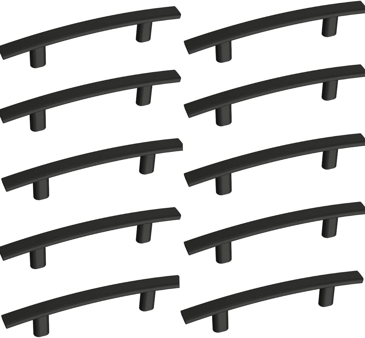 Matte Black Modern Curved Arch Handle Pulls - Pack of 10