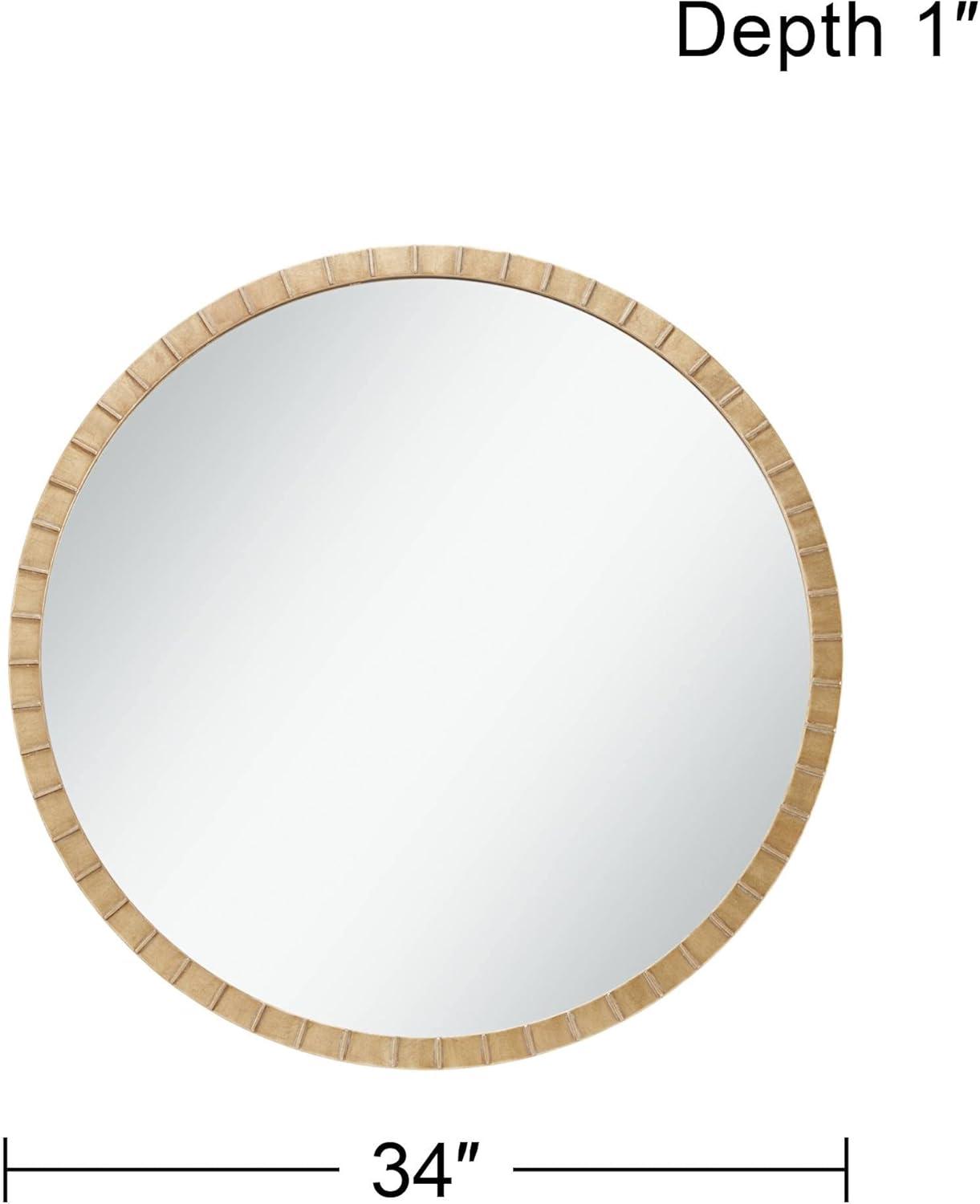 Uttermost Gracia Round Vanity Decorative Wall Mirror Modern Warm Gold Leaf Tiled Iron Frame 34" Wide for Bathroom Bedroom Living Room Home Office