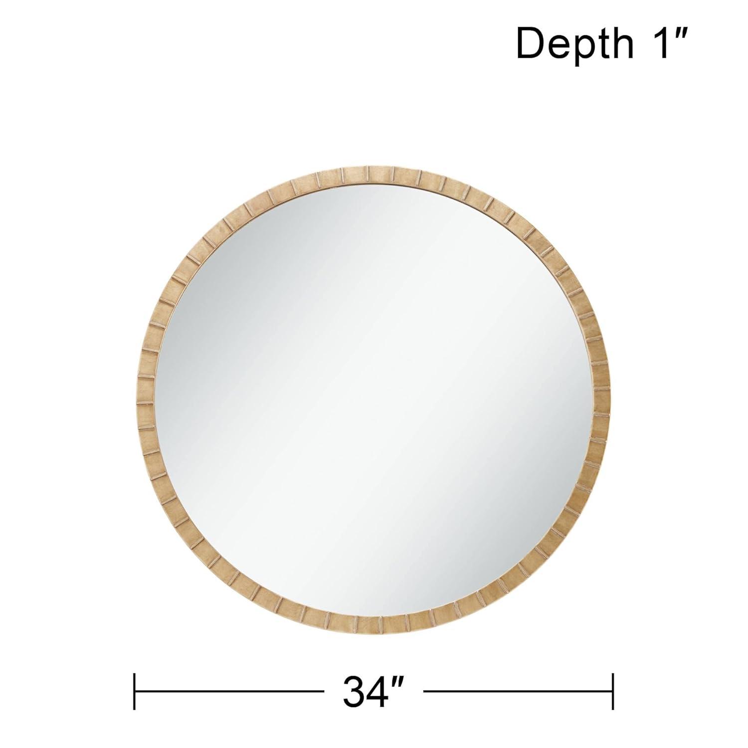 Uttermost Gracia Round Vanity Decorative Wall Mirror Modern Warm Gold Leaf Tiled Iron Frame 34" Wide for Bathroom Bedroom Living Room Home Office