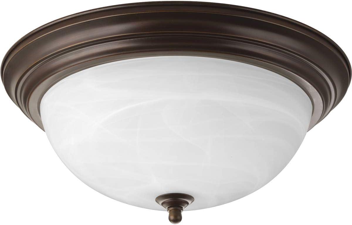 Progress Lighting, Melon Collection, 3-Light Flush Mount, Antique Bronze, Alabaster Glass Shade