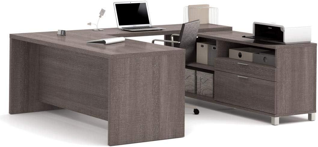 Pemberly Row U Shaped Computer Desk in Bark Grey