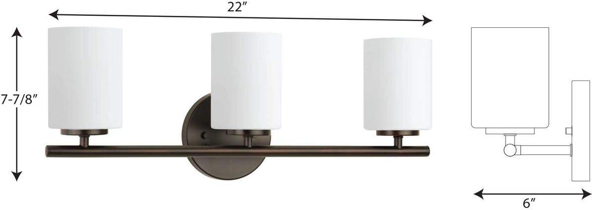 Progress Lighting Replay 3-Light Bath Vanity, Antique Bronze, Porcelain, Up/Down Mounting, Shade Included