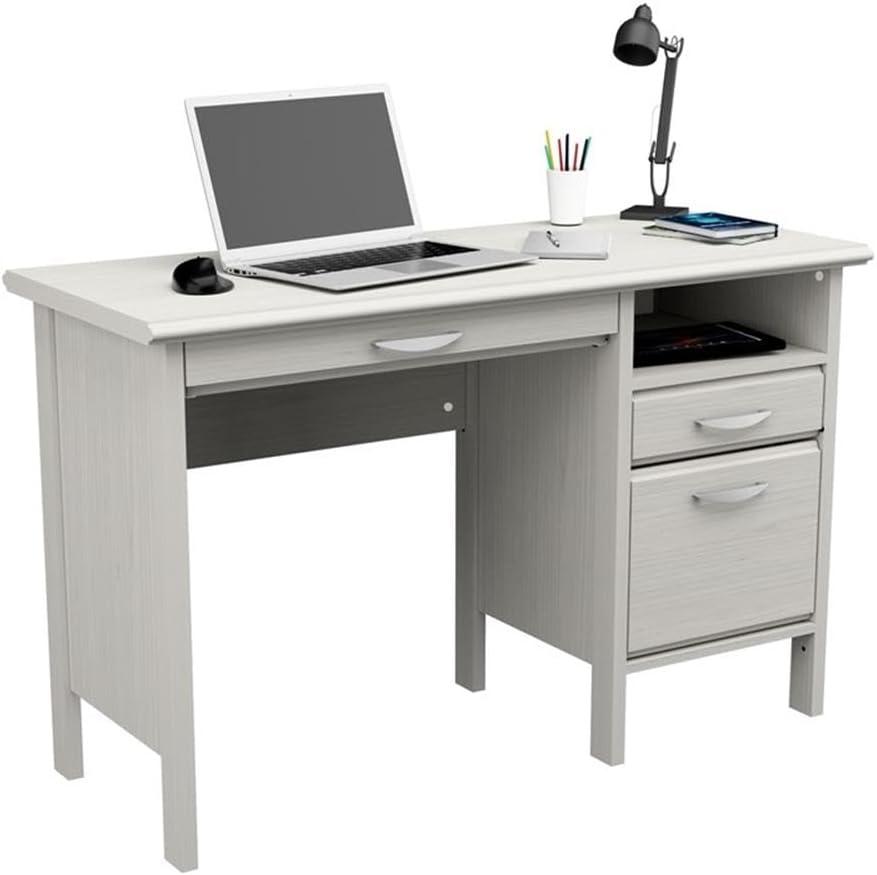 Inval Laminate Computer Desk with 2 Drawers and Open Storage, Washed Oak