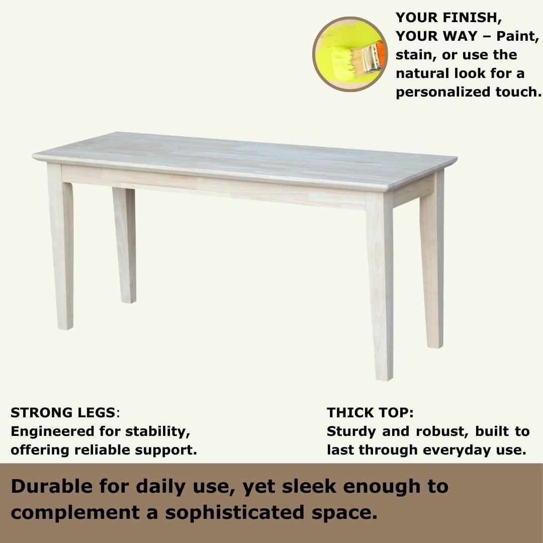 International Concepts Brookshire Bench - Unfinished: Hardwood Frame, 400 lbs Capacity, Spot Clean