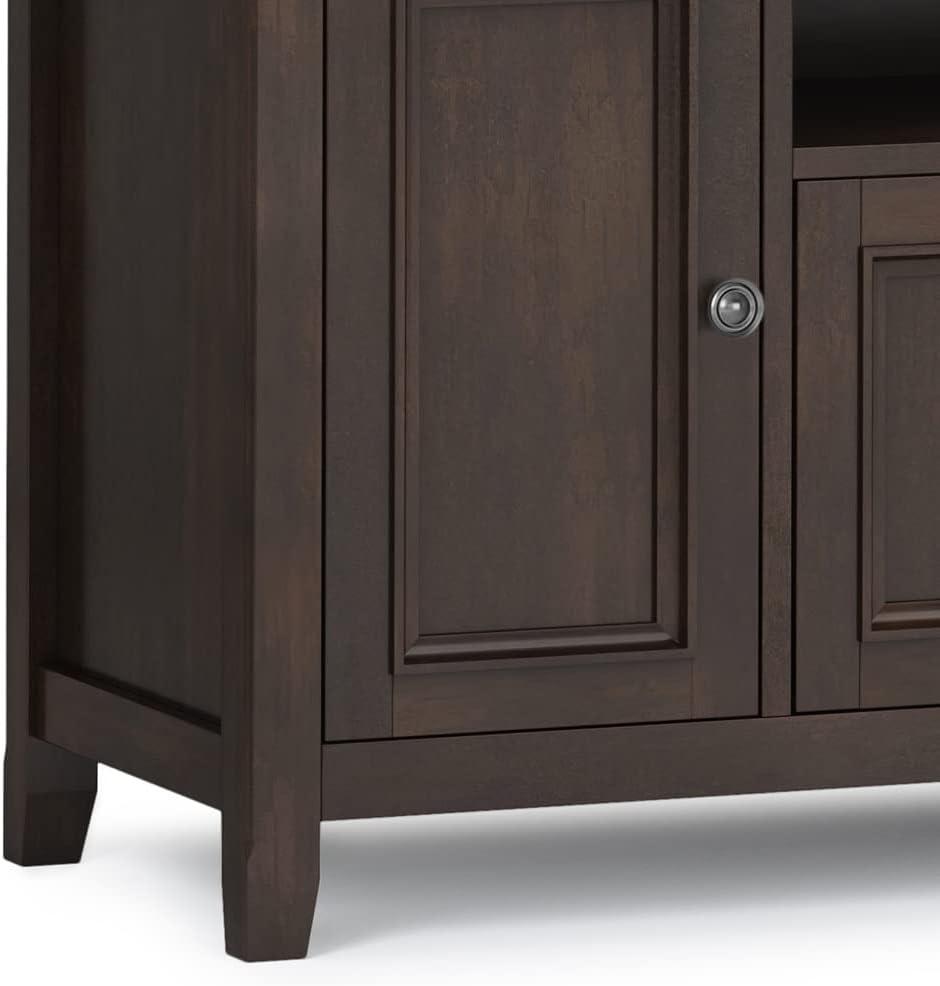 Simpli Home Amherst Solid Wood 72 inch Wide Transitional TV Media Stand in Brunette Brown For TVs up to 80 inches