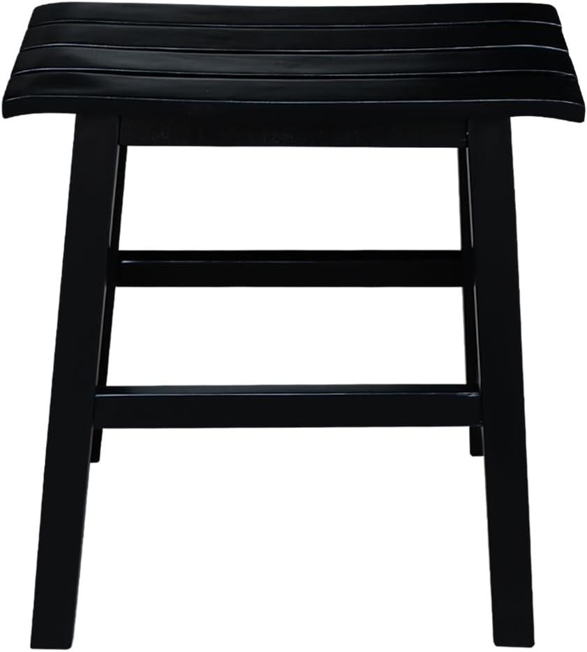 Espresso Black Solid Acacia Traditional Slat Seat Stool, 18-Inch