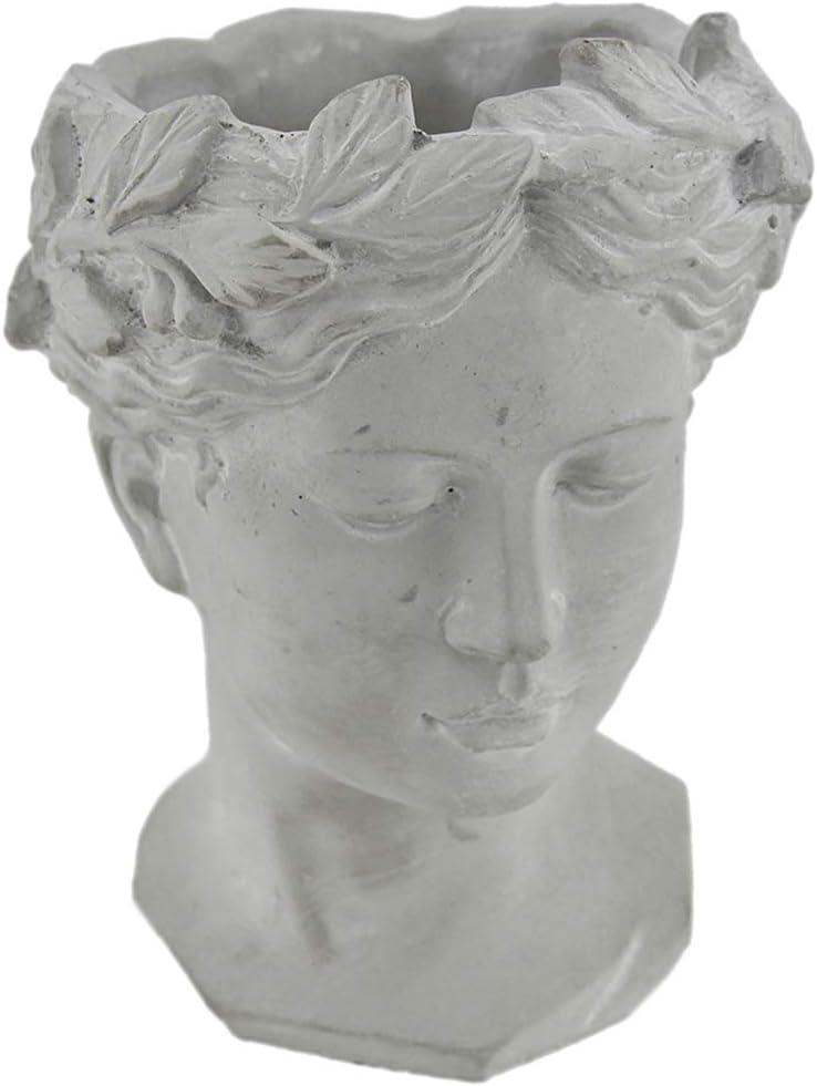 Classic Greek Lady Whitewash Cement Head Planter - Indoor/Outdoor Decor