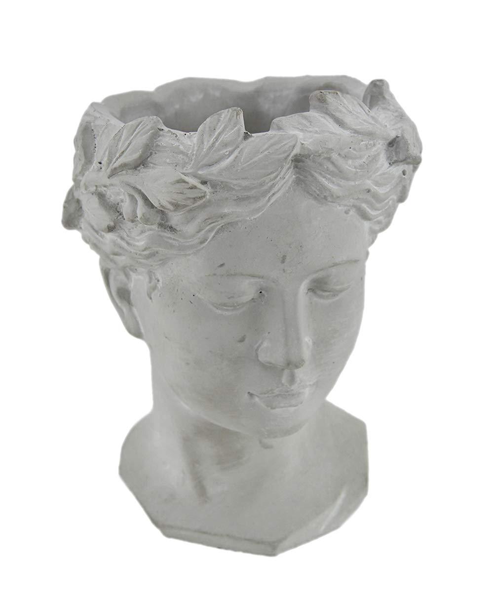 Classic Greek Lady Whitewash Cement Head Planter - Indoor/Outdoor Decor