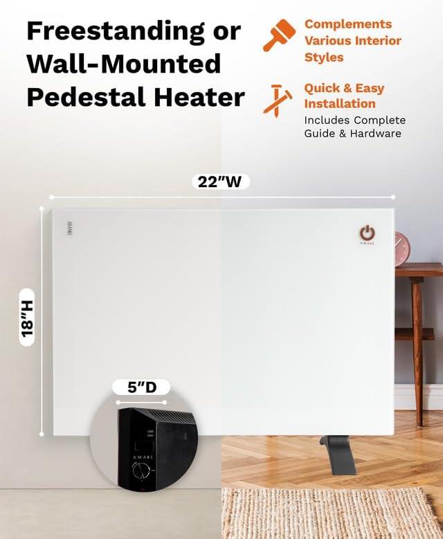 AmazeHeater LLC 900 Watt 3071 BTU Electric High Efficiency Wall Mounted Space Heater with Adjustable Thermostat