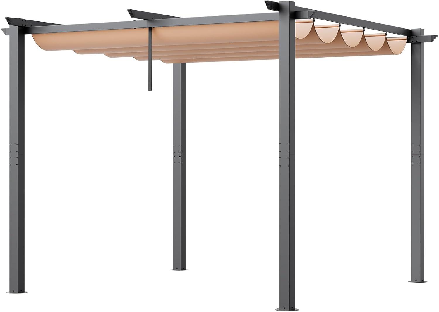 Beige Aluminum 10'x10' Retractable Pergola with Canopy