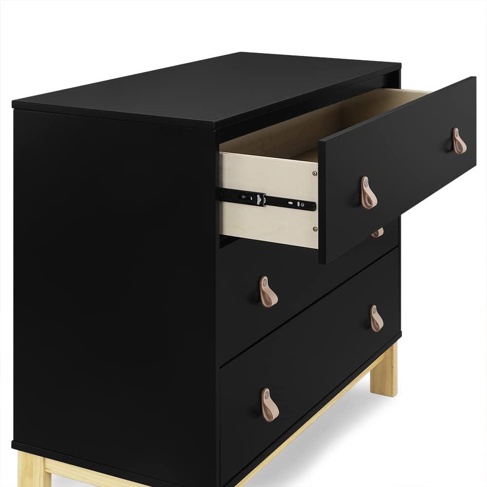 Ebony and Natural 3-Drawer Nursery Dresser with Leather Pulls