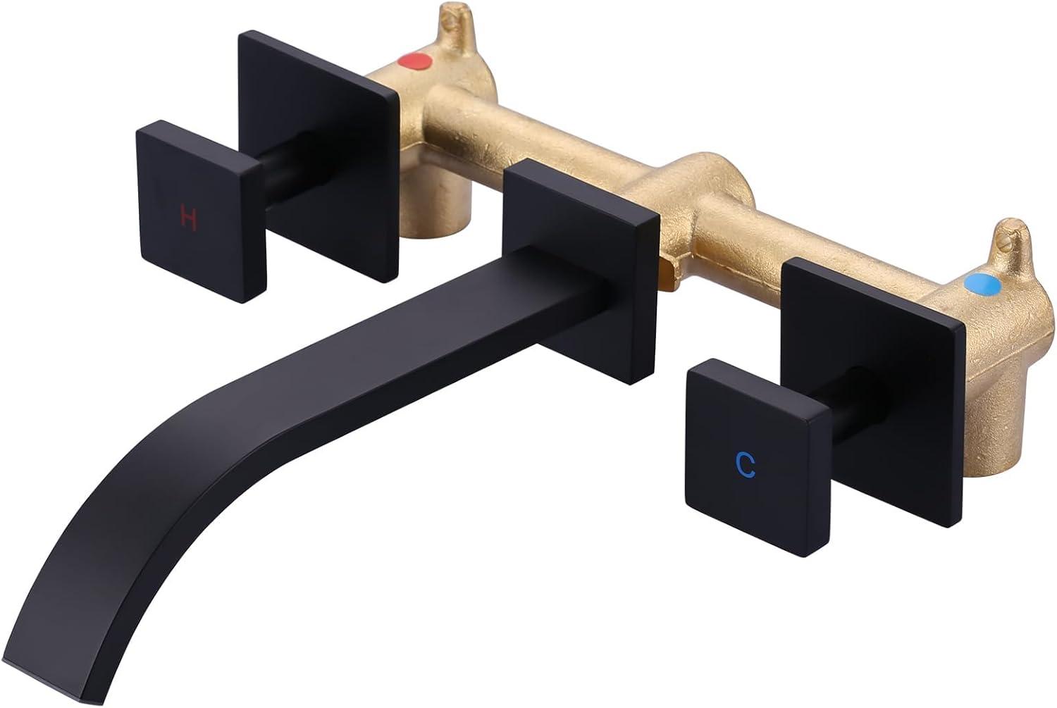 Matte Black Brass Wall-Mounted Double Handle Faucet