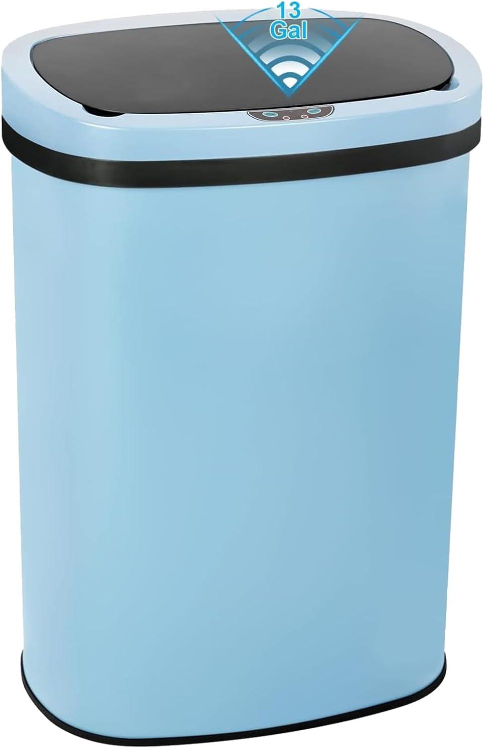 FDW Kitchen Trash Can with Lid, 13 Gallon Automatic Garbage Can for Bathroom Bedroom Home Office 50 Liter Touch Free Stainless Steel Waste Bin,Black