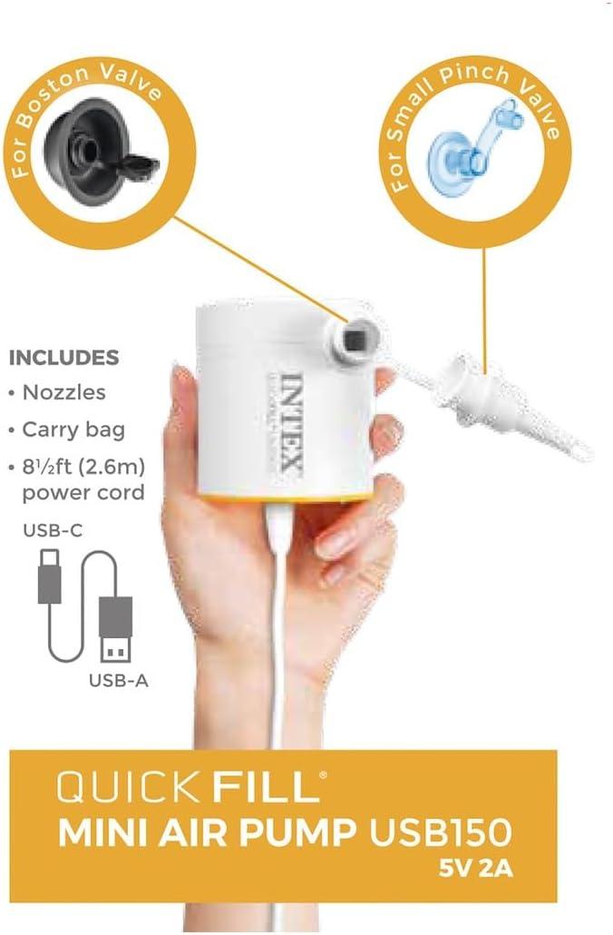 Intex: Quick-Fill Electric Air Pump - USB150 - Inflate Mattress-Floats, 2 Interconnecting Nozzles, 8.5' USB-C Power Cord, 150 L/Min, 0.43 psi, 66616E