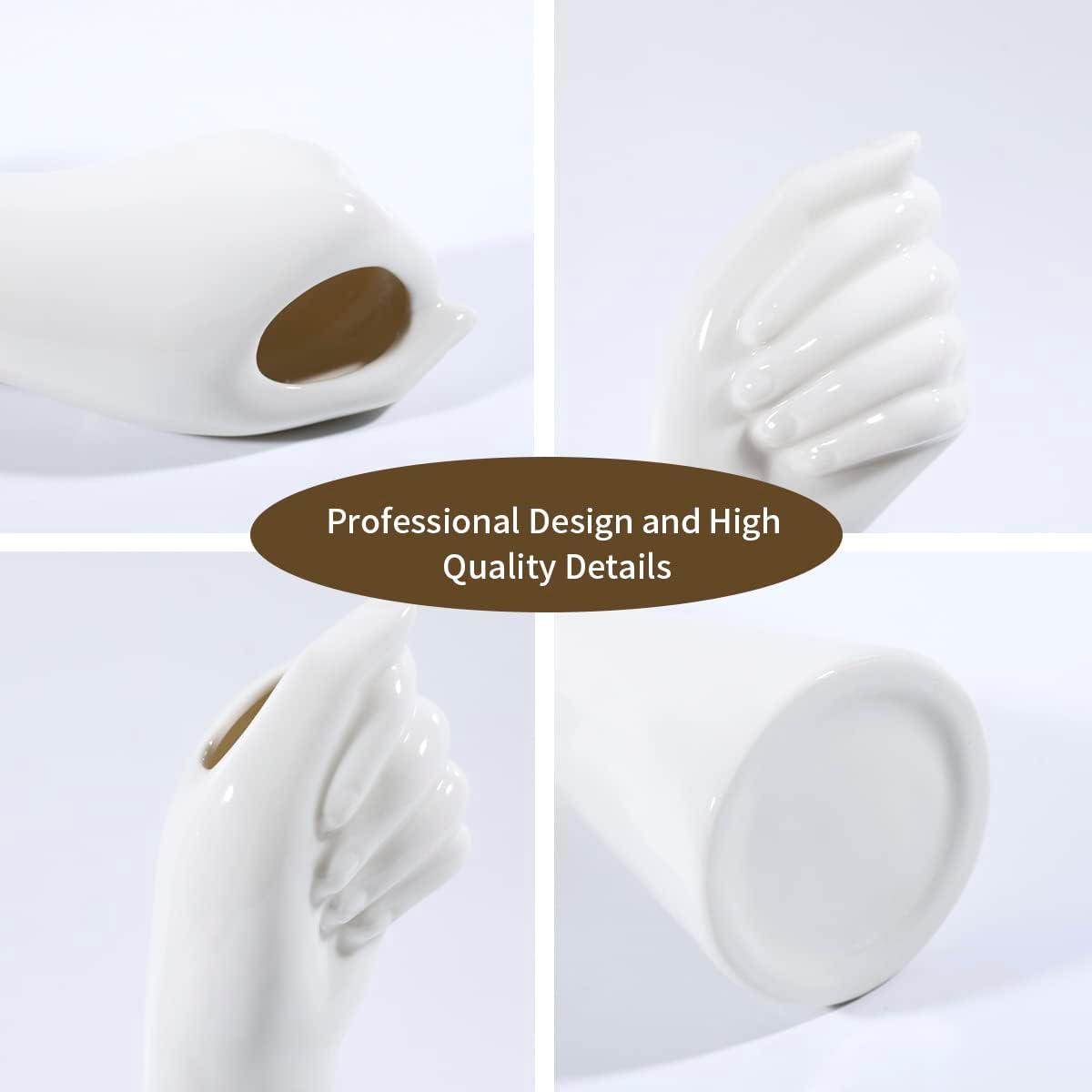 9 Inch White Ceramic Hand Shaped Modern Vase